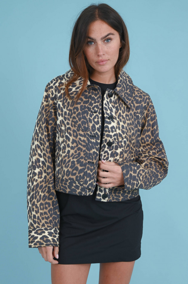 Ganni Cropped Jacke in Braun gemustert