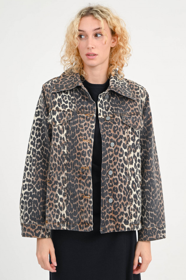 Ganni Oversize-Leo-Denim-Jacke in Braun/Schwarz