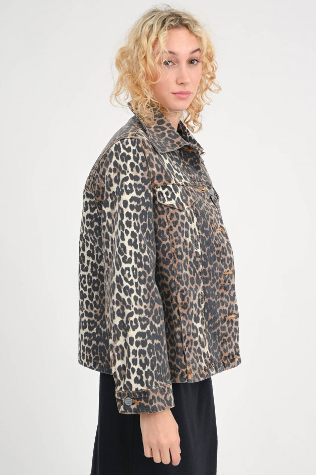 Ganni Oversize-Leo-Denim-Jacke in Braun/Schwarz