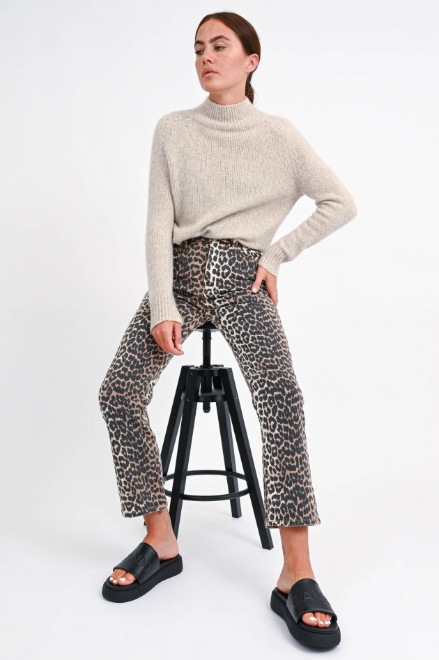 Ganni Bootcut Jeans mit Leo-Print in Schwarz/Beige