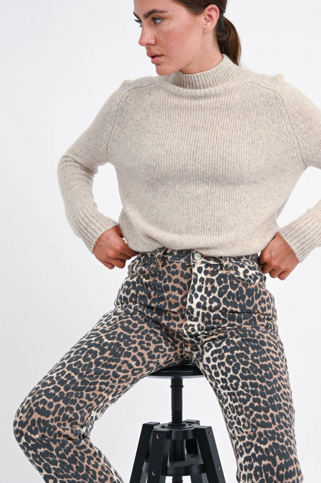 Ganni Bootcut Jeans mit Leo-Print in Schwarz/Beige