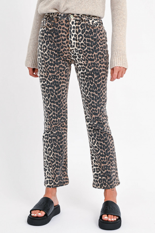 Ganni Bootcut Jeans mit Leo-Print in Schwarz/Beige