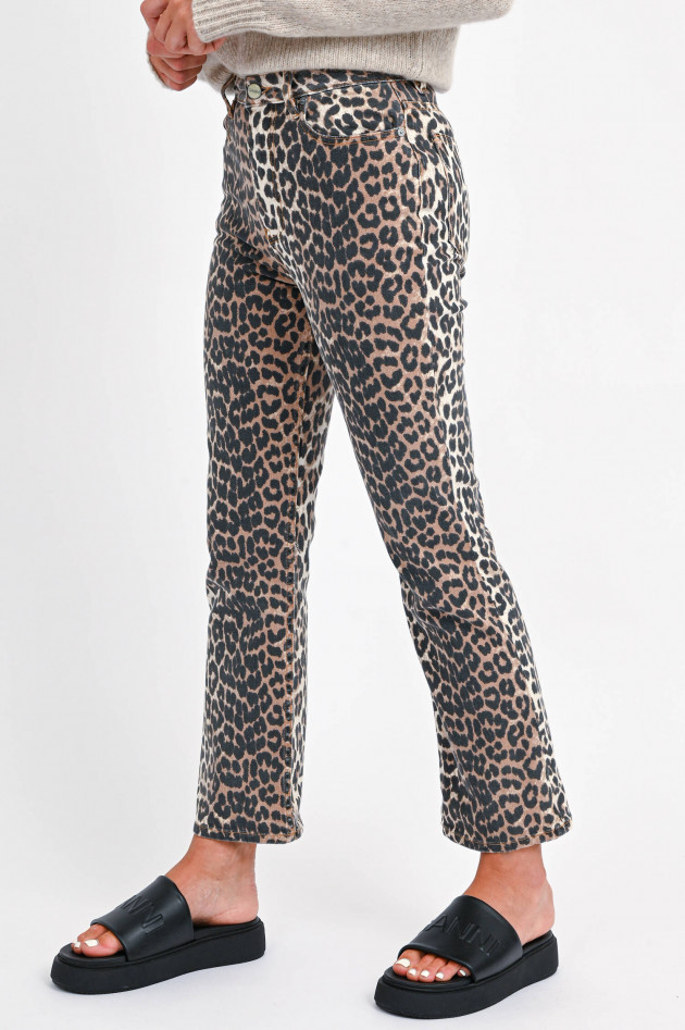 Ganni Bootcut Jeans mit Leo-Print in Schwarz/Beige
