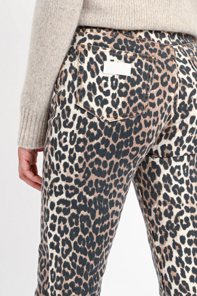 Ganni Bootcut Jeans mit Leo-Print in Schwarz/Beige