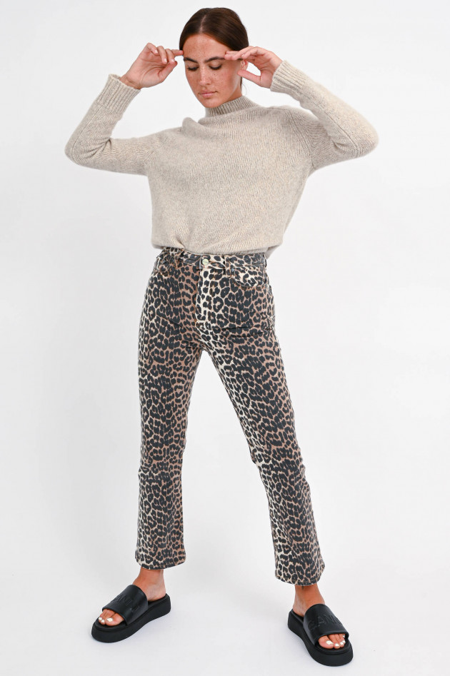 Ganni Bootcut Jeans mit Leo-Print in Schwarz/Beige