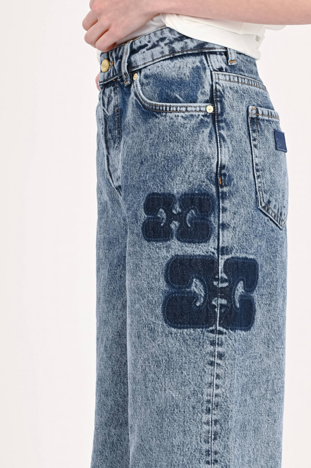 Ganni Weite Jeans mit Ganni-Logoprint in Hellblau