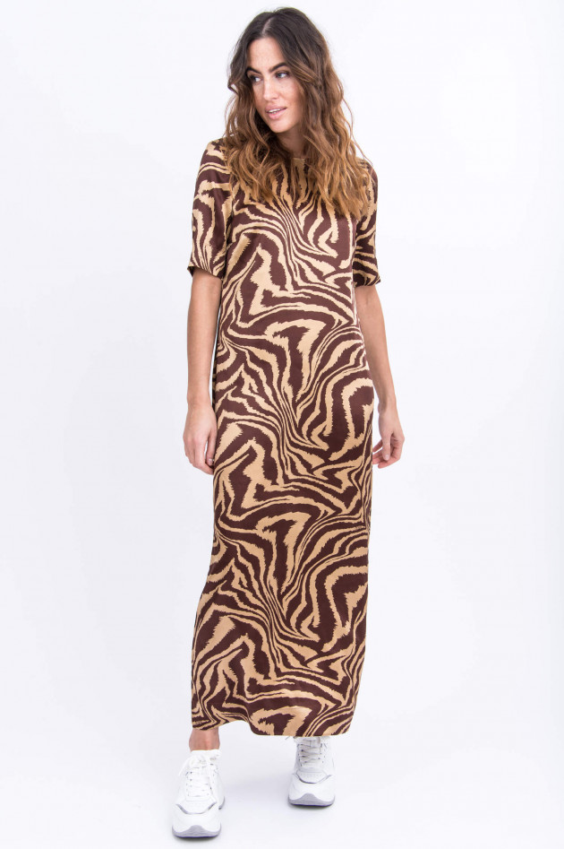 Ganni Seidenkleid im Animal-Print in Beige/Braun