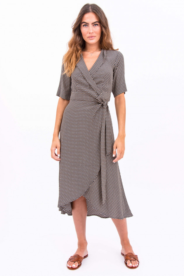 Ganni Wickelkleid in Schwarz/Beige/Navy gemustert