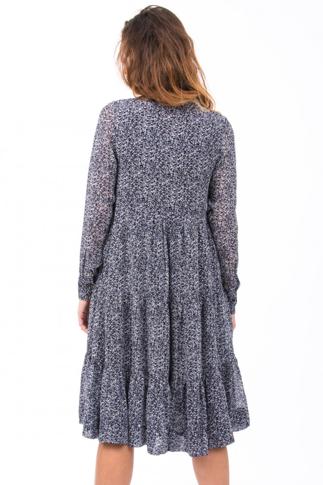 Ganni Kleid mit floralem Print in Navy/Weiß