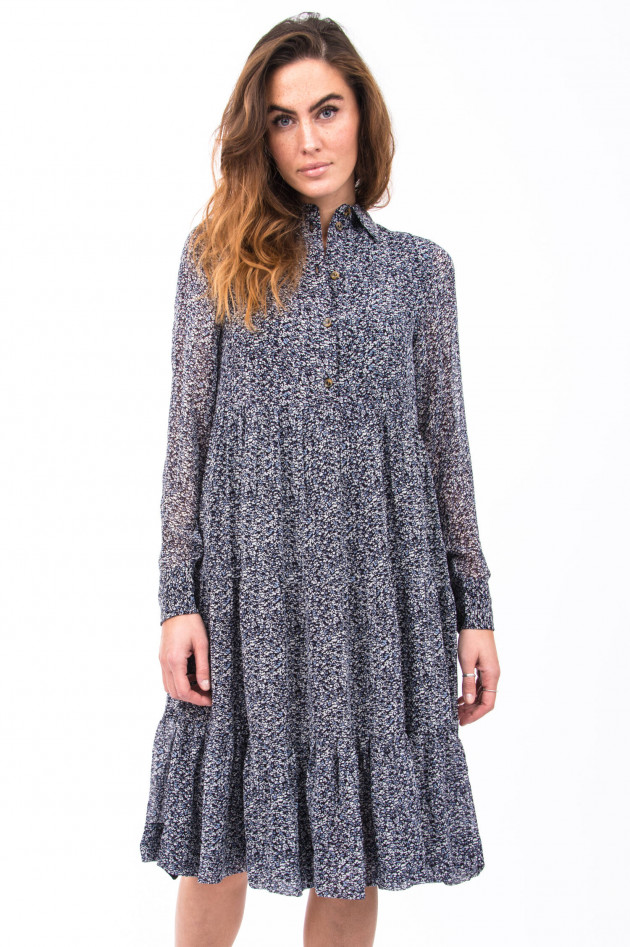Ganni Kleid mit floralem Print in Navy/Weiß