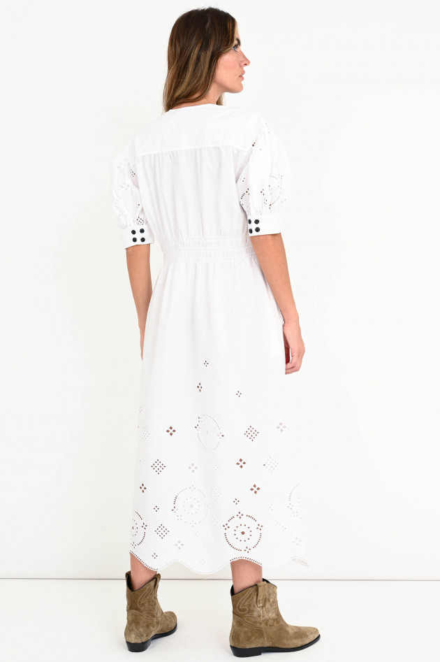 Ganni Midi-Kleid mit Lochstick in Weiß