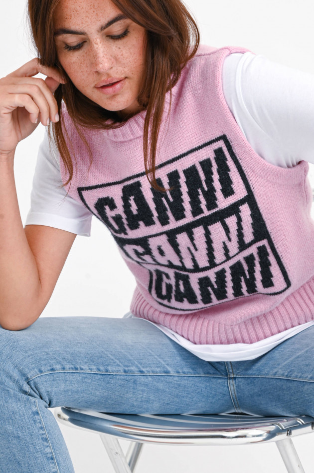 Ganni Pullunder mit Logo in Rosa/Schwarz