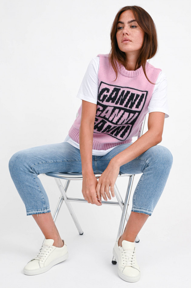 Ganni Pullunder mit Logo in Rosa/Schwarz