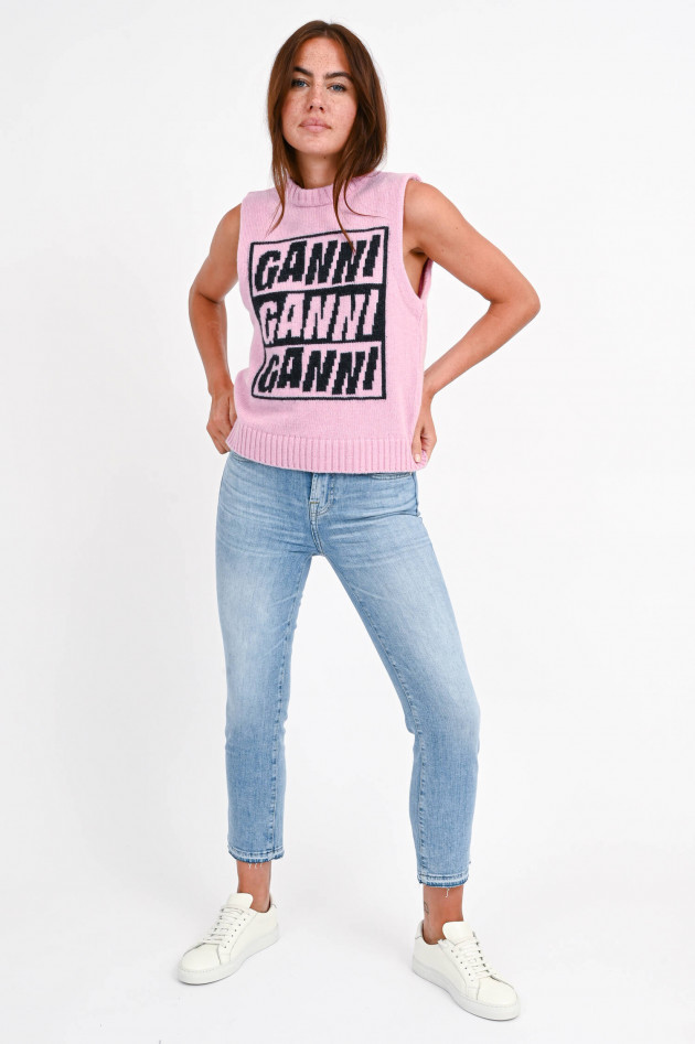 Ganni Pullunder mit Logo in Rosa/Schwarz