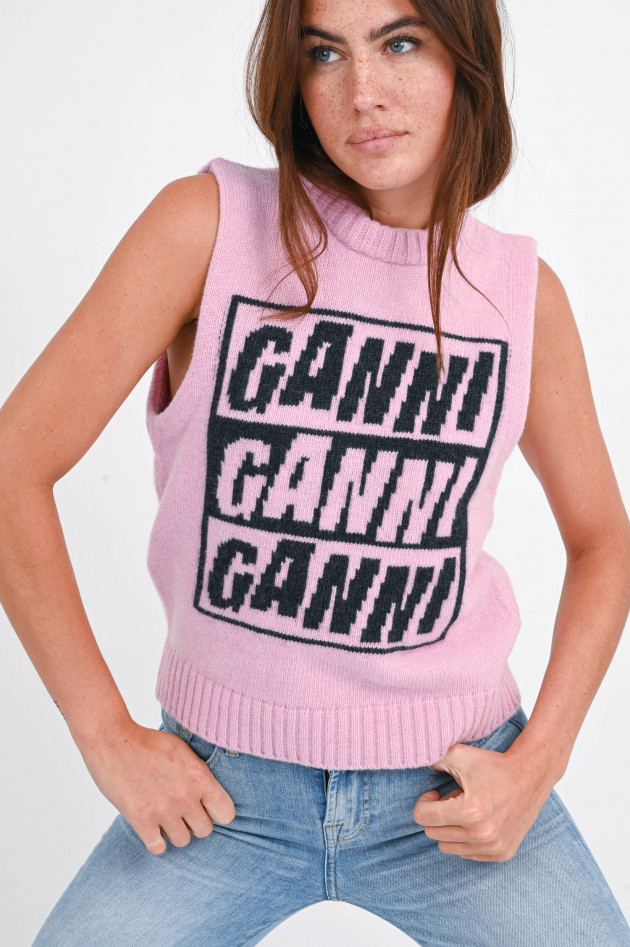Ganni Pullunder mit Logo in Rosa/Schwarz