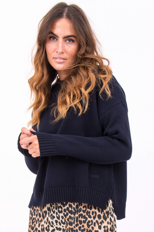 Ganni Feinstrick-Pullover mit Rundhals in Navy