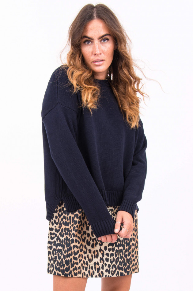 Ganni Feinstrick-Pullover mit Rundhals in Navy