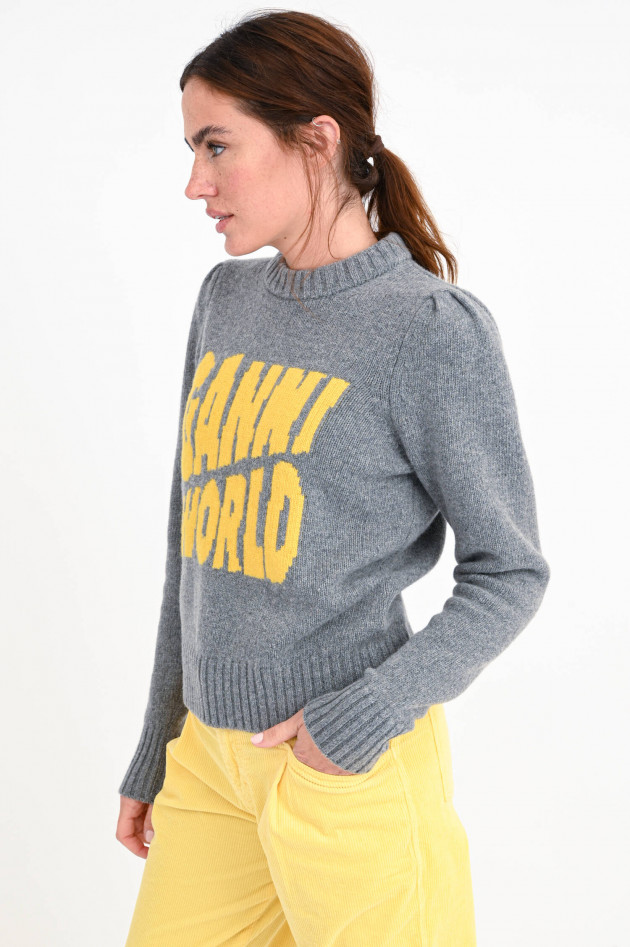 Ganni Strickpullover mit Logo-Wording in Grau/Gelb