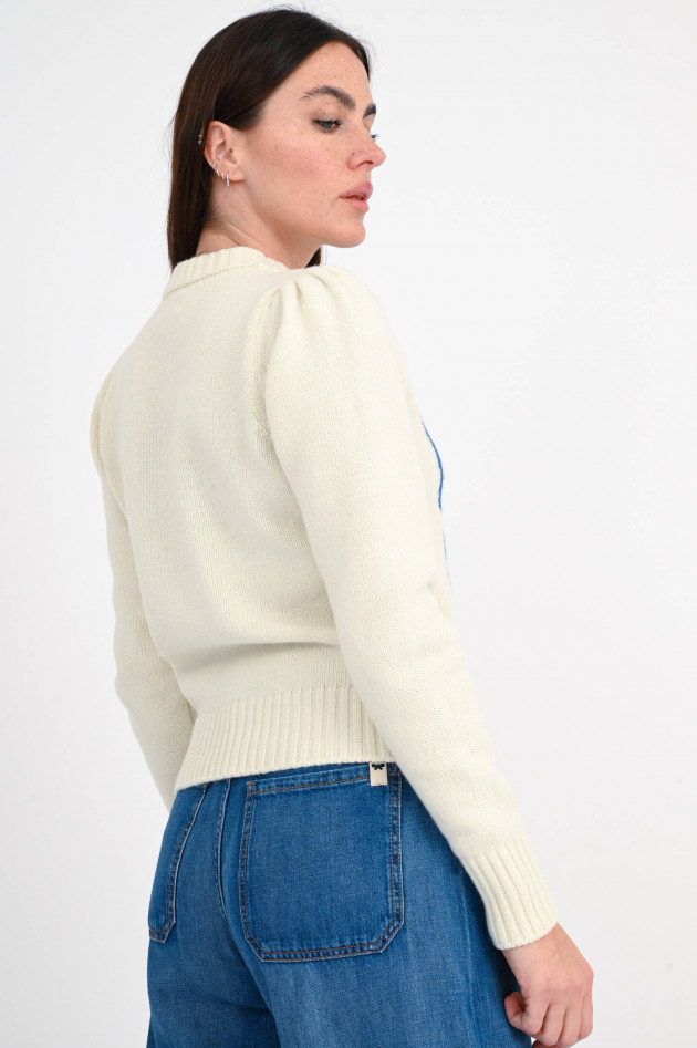 Ganni Strickpullover mit Logo-Wording in Creme/Blau