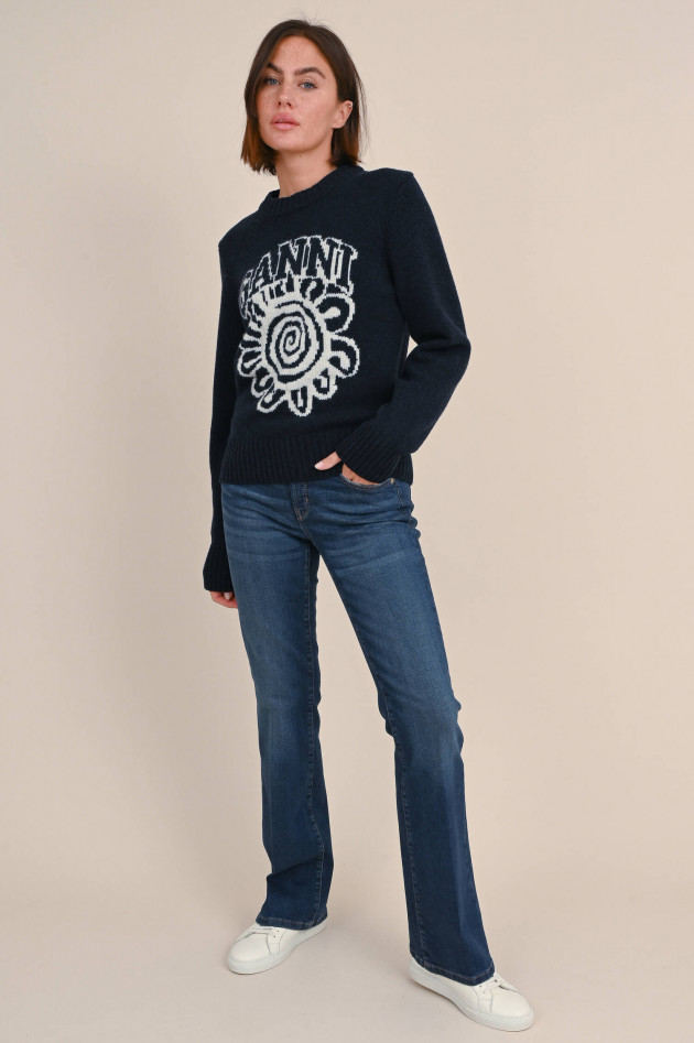 Ganni Strickpullover mit Blumen Print in Navy