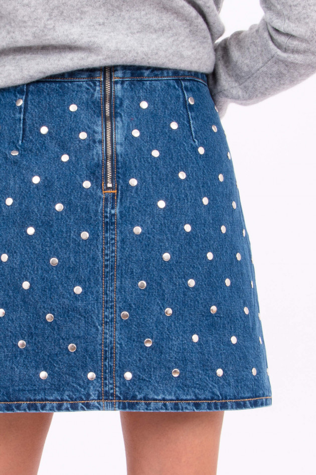 Ganni Jeans-Rock mit Nieten-Details in Mittelblau