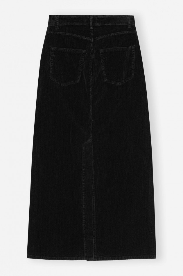 Ganni Maxi Rock aus Baumwoll-Cord in Schwarz