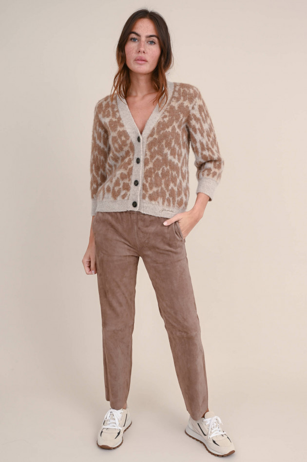 Ganni Strickjacke mit Leo Print in Beige/Braun
