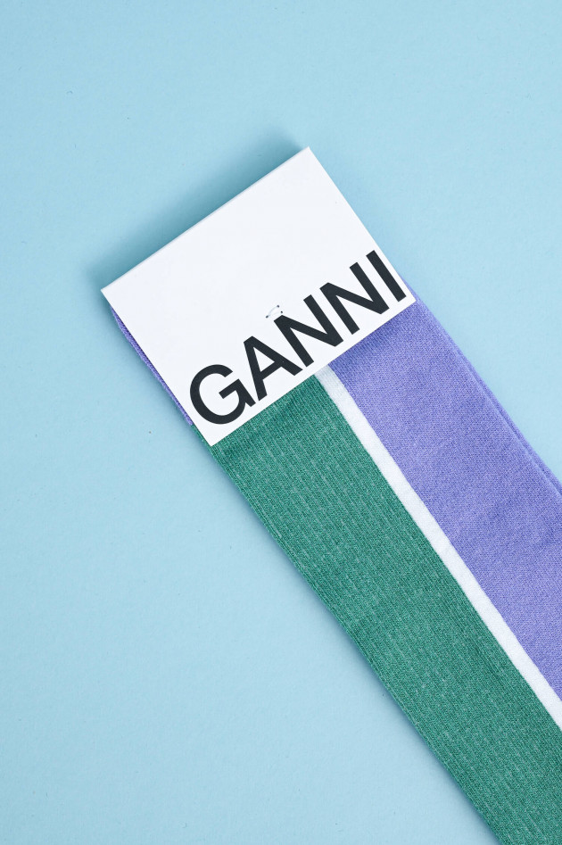Ganni Colourblock-Kniestrümpfe in Grün/Lila