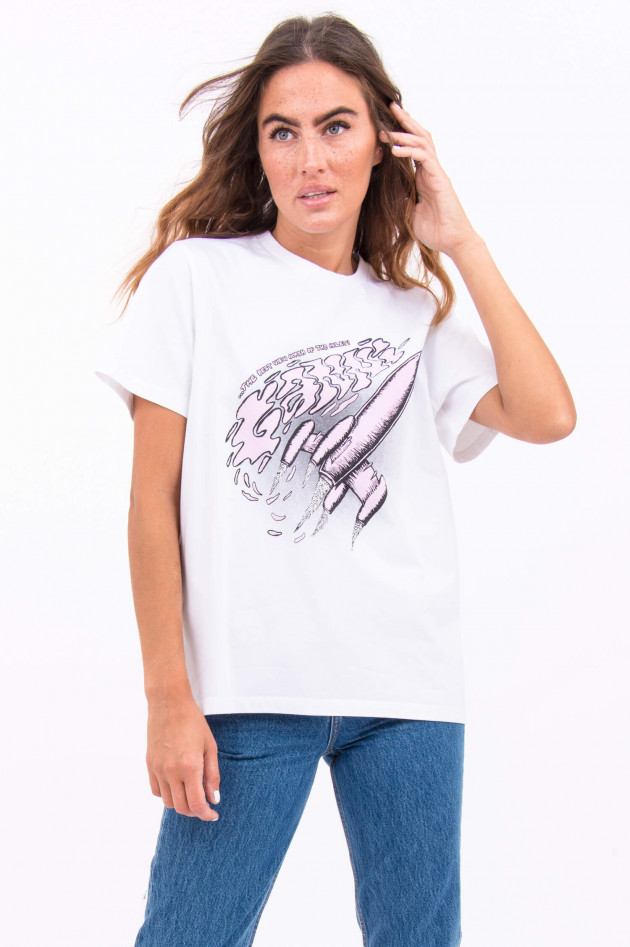 Ganni T-Shirt mit Raketen-Print in Weiß