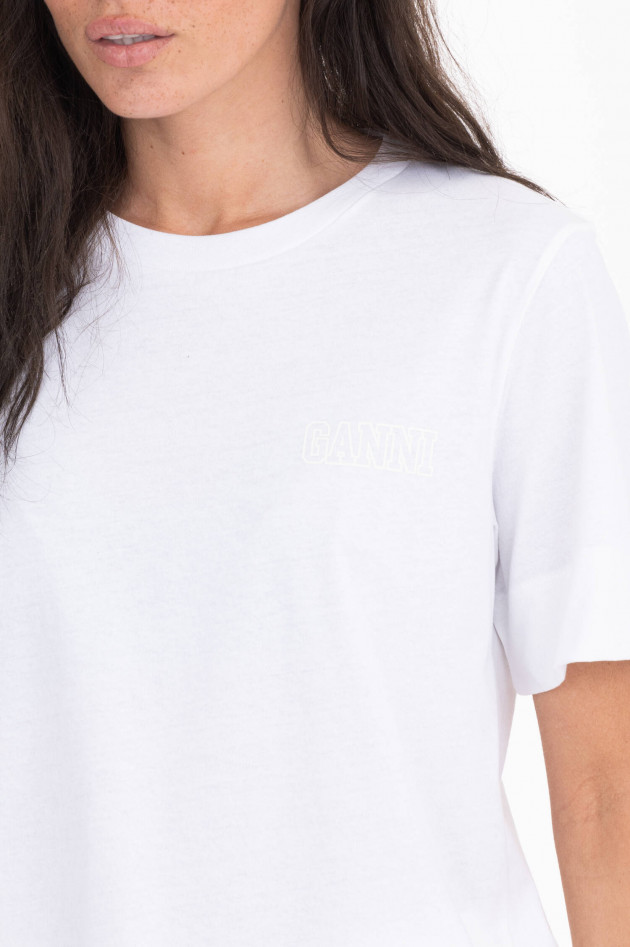 Ganni T-Shirt mit Label-Print in Weiß