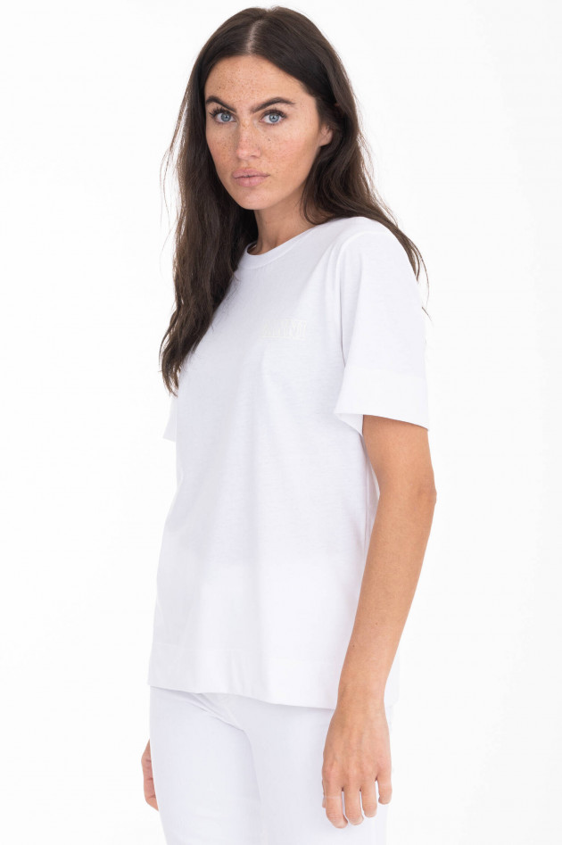 Ganni T-Shirt mit Label-Print in Weiß