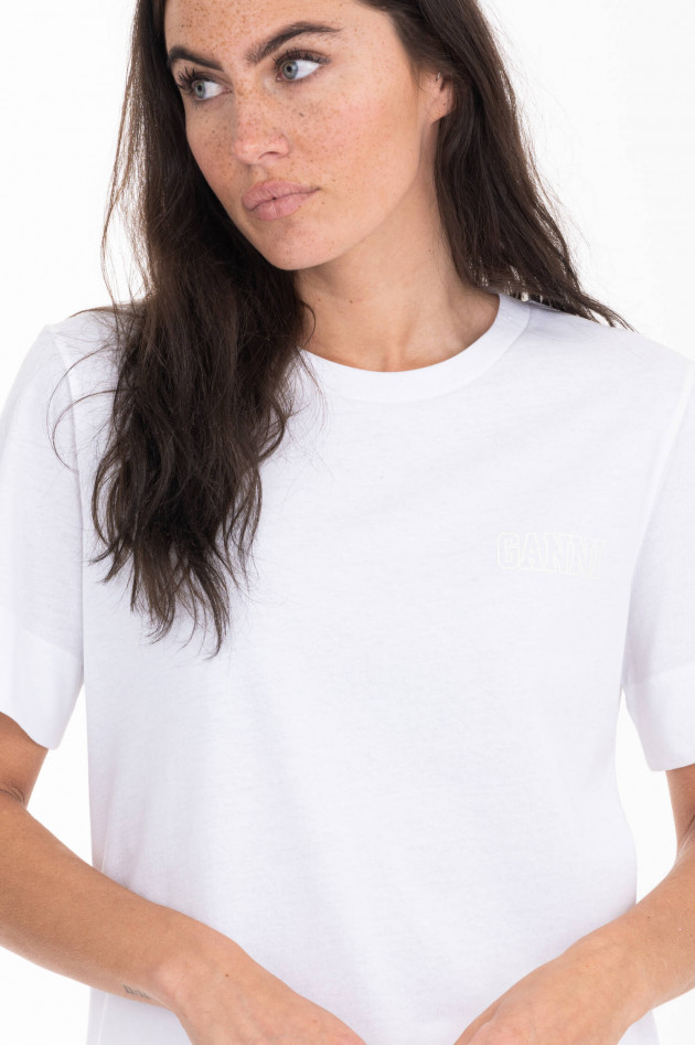 Ganni T-Shirt mit Label-Print in Weiß