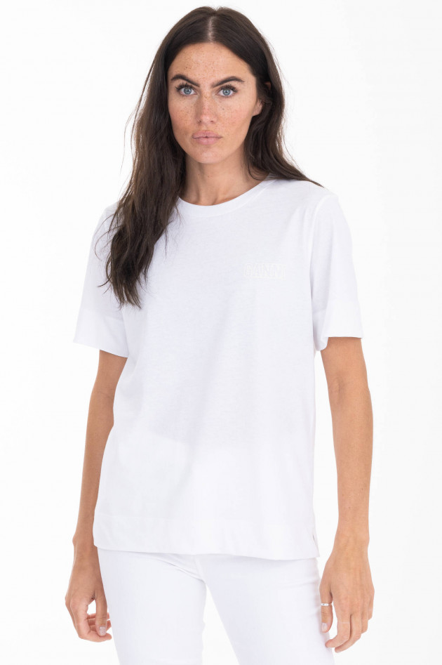 Ganni T-Shirt mit Label-Print in Weiß