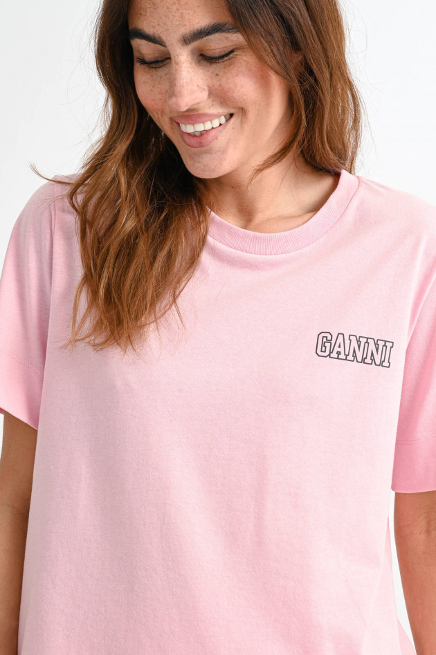 Ganni T-Shirt aus recycelten Materialien in Rosa