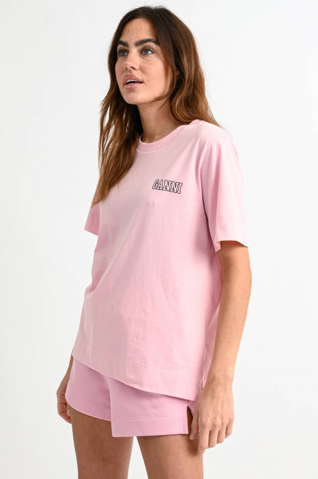 Ganni T-Shirt aus recycelten Materialien in Rosa