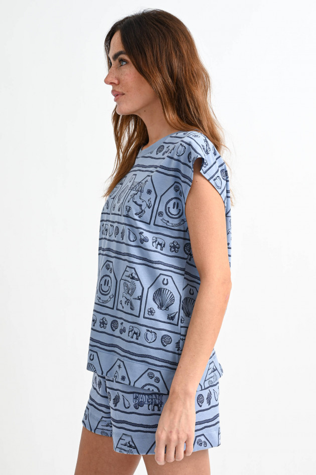 Ganni Gemustertes Tank-Shirt in Graublau