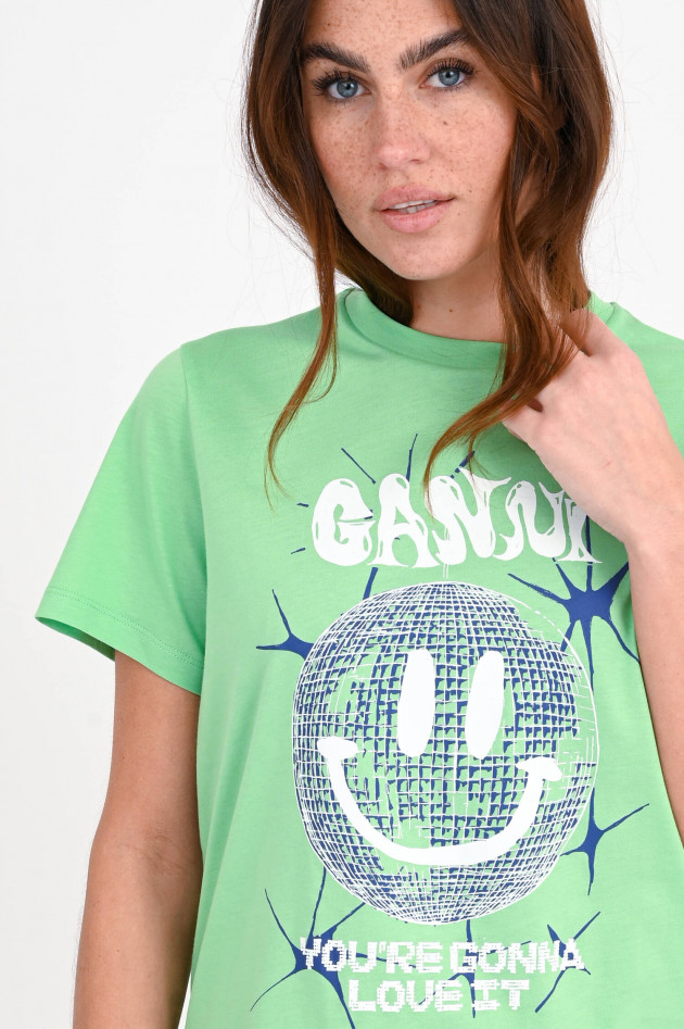 Ganni T-Shirt mit Smile-Print in Grün