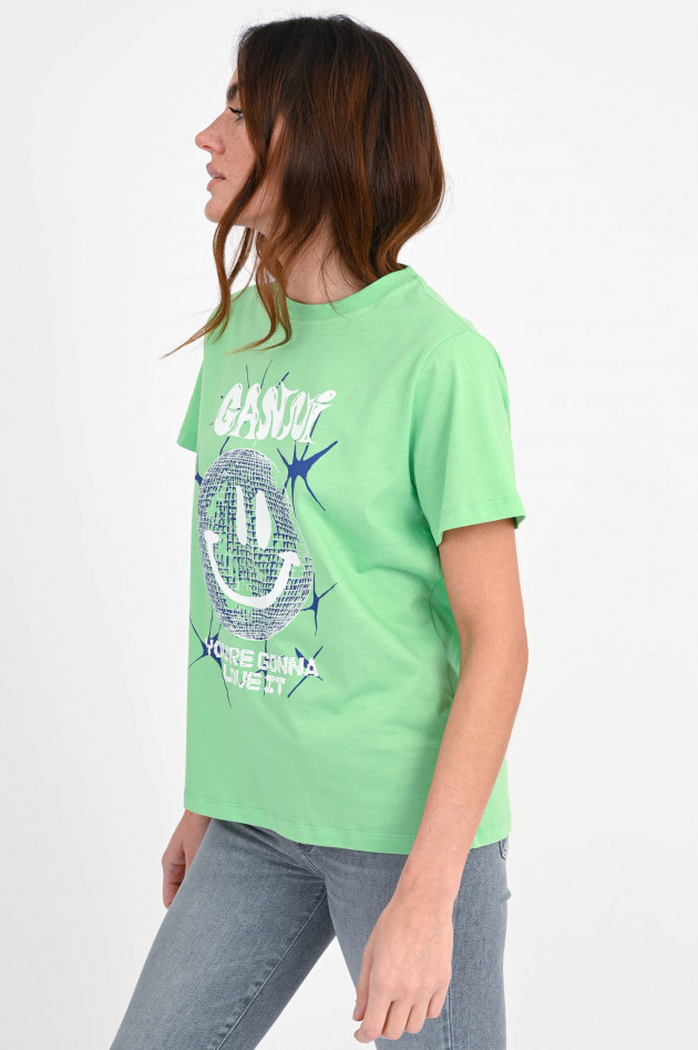 Ganni T-Shirt mit Smile-Print in Grün