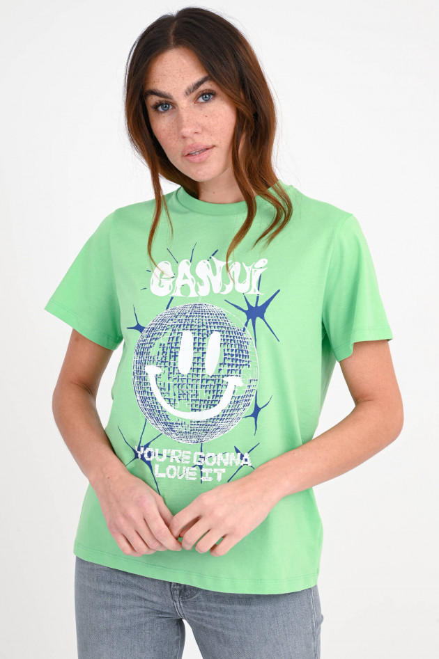 Ganni T-Shirt mit Smile-Print in Grün