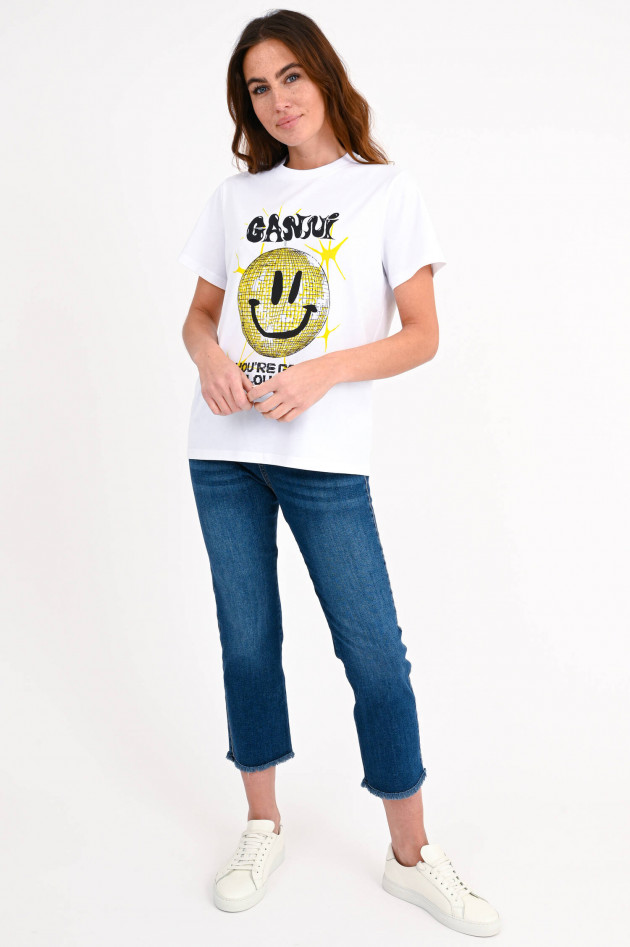 Ganni T-Shirt YELLOW SMILEY in Weiß