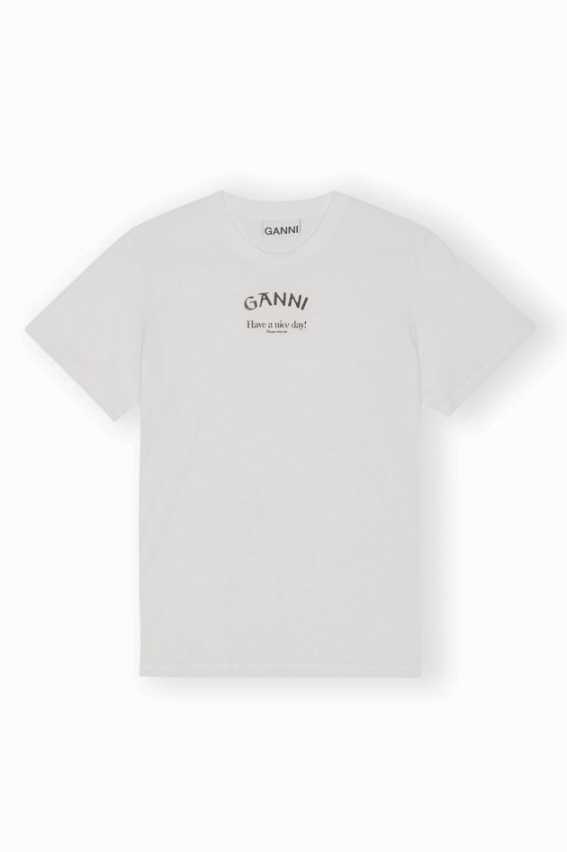 Ganni T-Shirt mit Schriftzug in Weiß