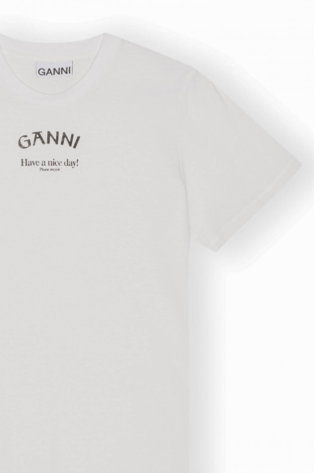 Ganni T-Shirt mit Schriftzug in Weiß