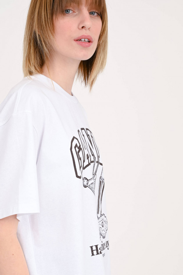 Ganni Oversized T-Shirt mit Print in Weiß/Braun