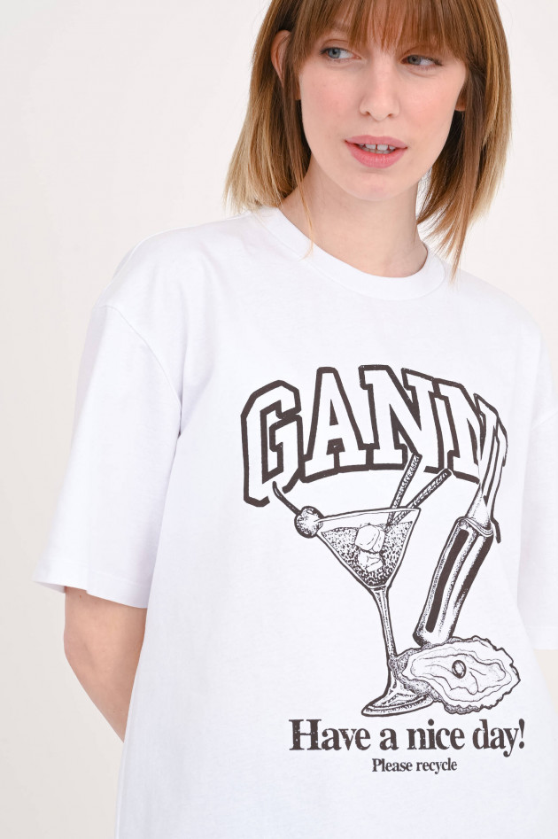 Ganni Oversized T-Shirt mit Print in Weiß/Braun