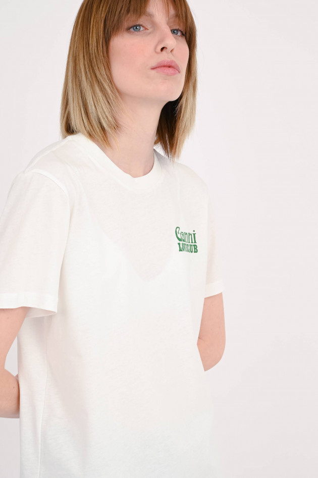 Ganni Oversized T-Shirt mit Print in Ivory/Grün