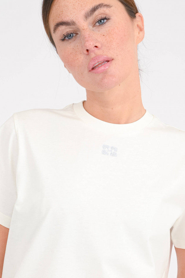 Ganni T-Shirt mit Glitzer-Logo in Creme