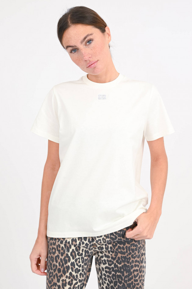 Ganni T-Shirt mit Glitzer-Logo in Creme
