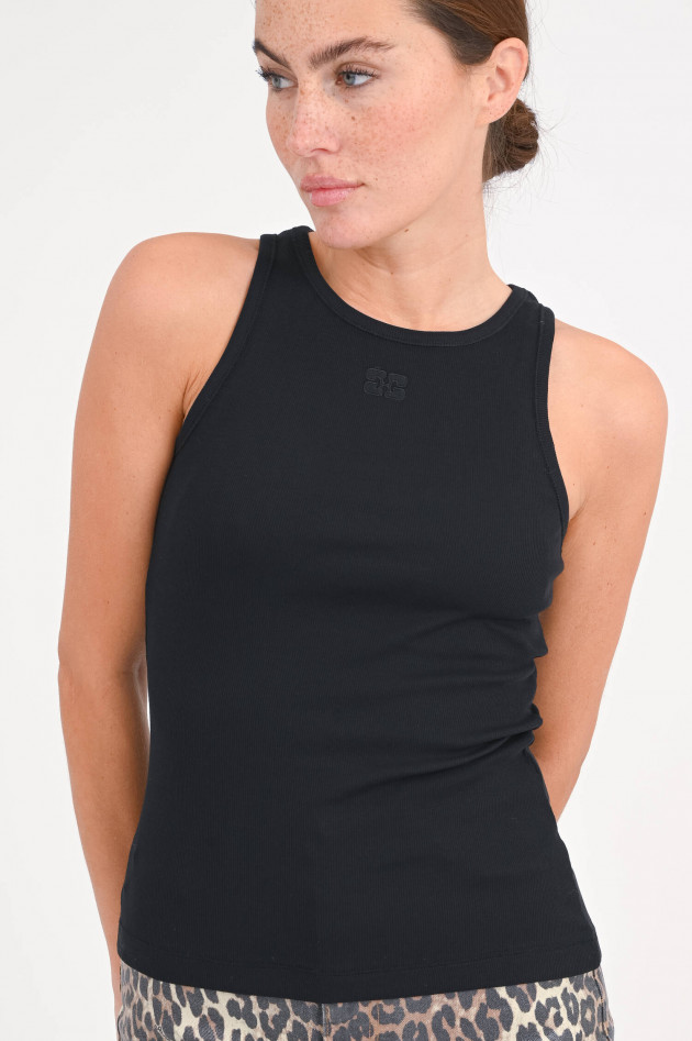 Ganni Ripp-Top mit Logo-Stickerei in Schwarz