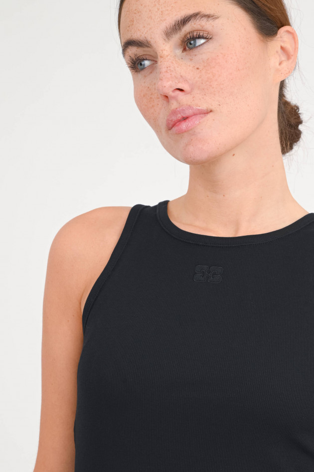 Ganni Ripp-Top mit Logo-Stickerei in Schwarz
