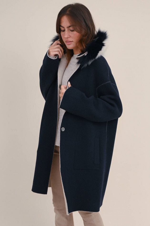 Giovi Wendestrickjacke mit Pelz in Navy/Beige